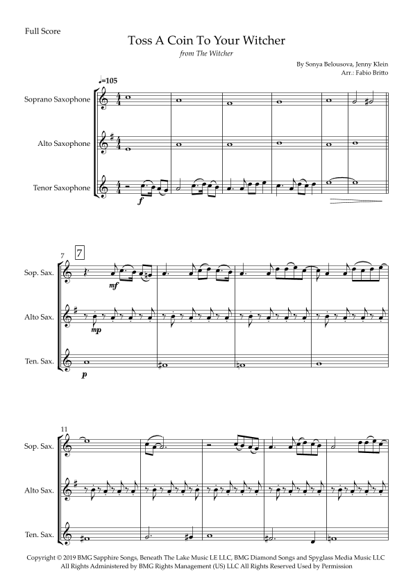Toss A Coin To Your Witcher (arr. Fabio Britto)