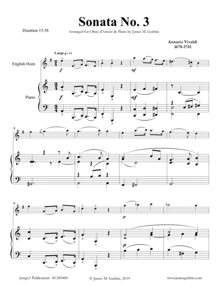 Vivaldi: Sonata No. 3 for English Horn & Piano (arr. James M. Guthrie, ASCAP)