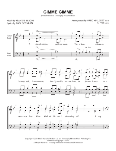 Gimme Gimme (arr. Greg Mallett)
