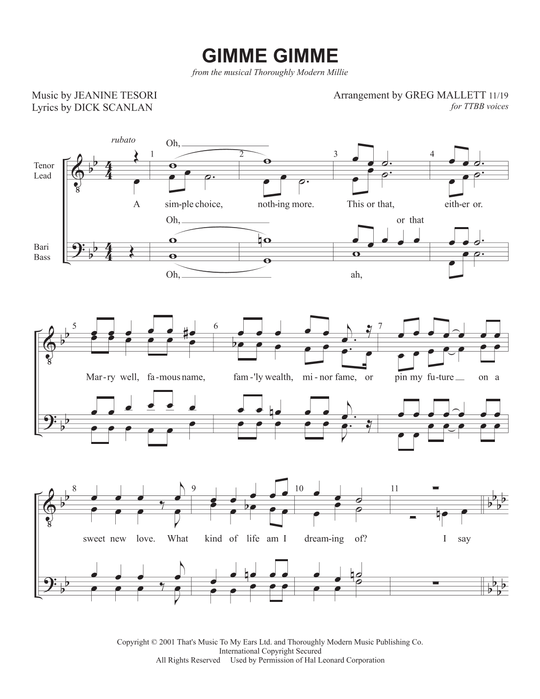 Gimme Gimme (arr. Greg Mallett)