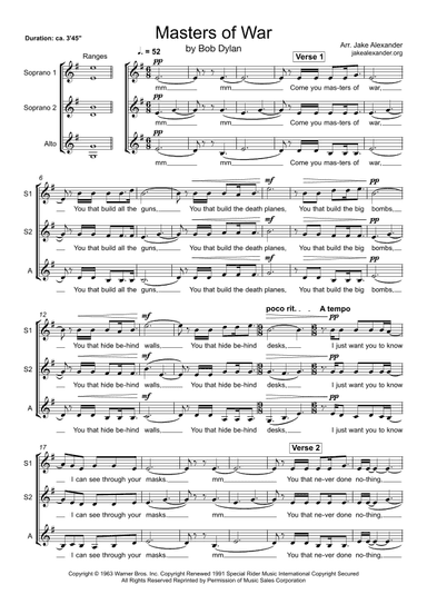 Masters Of War (arr. Jake Alexander)