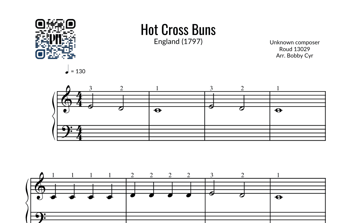 Hot Cross Buns - Nursery Rhymes (Easy Piano) (arr. Bobby Cyr - Piano Notion)