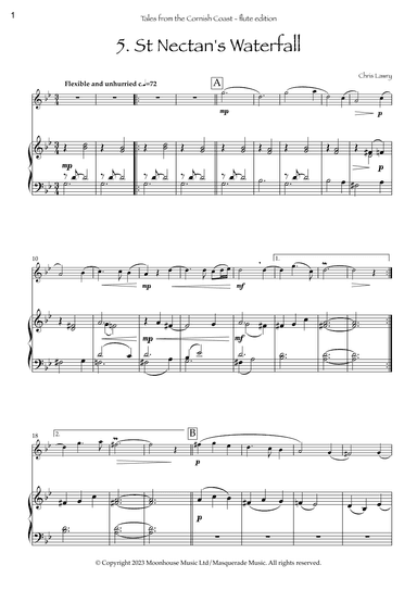St Nectan's Waterfall (from Tales from the Cornish Coast) Flute & Piano. By Chris Lawry