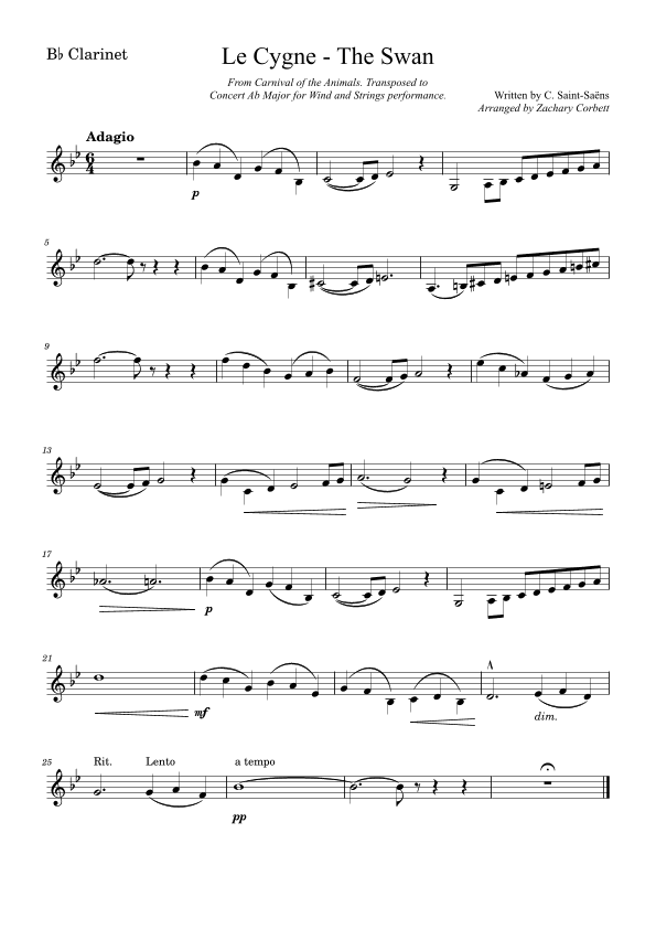 The Swan - Le Cygne (arr. Zachary Corbett)