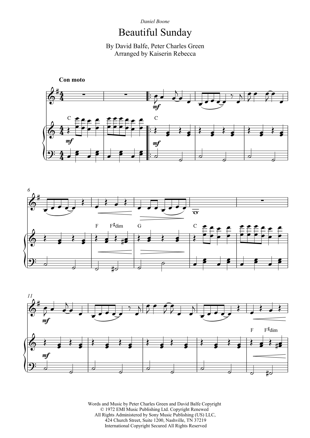 Beautiful Sunday (arr. Kaiserin Rebecca)