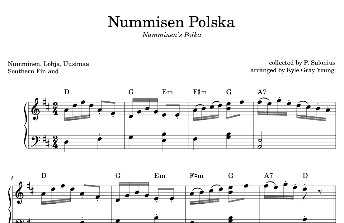 Nummisen Polska (Numminen’s Polka) (piano solo) (arr. Kyle Gray Young)