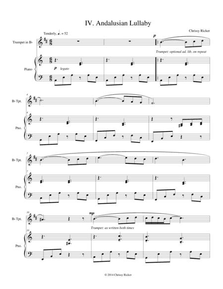 Andalusian Lullaby (#4 from the "Alhambra Suite") - intermediate trumpet with piano accompaniment