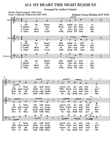 All My Heart This Night Rejoices A Cappella SAB (arr. Andrew Emmet)