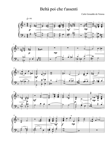 Beltà poi che t'assenti (Piano) (arr. Derek Zebrowski)
