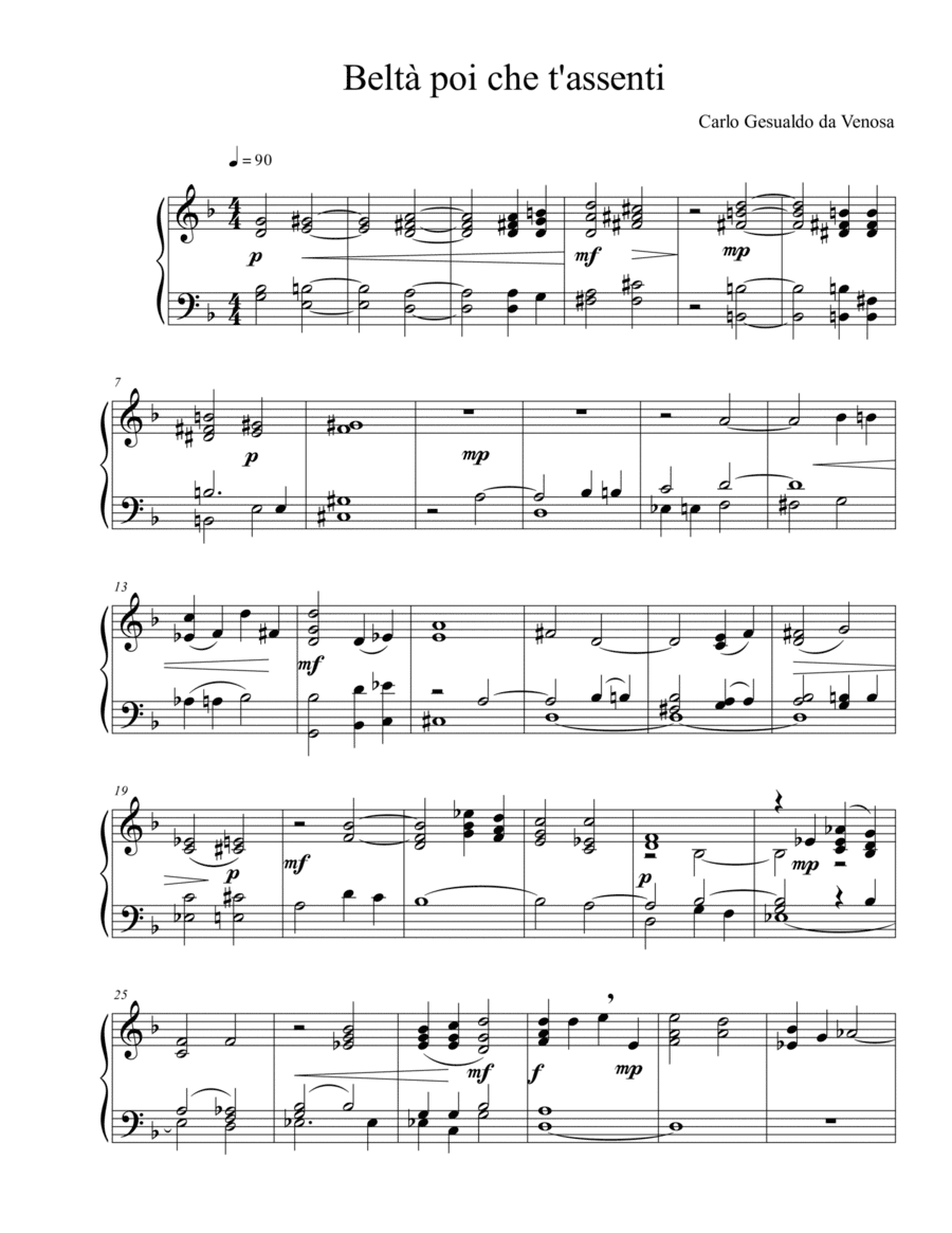 Beltà poi che t'assenti (Piano) (arr. Derek Zebrowski)