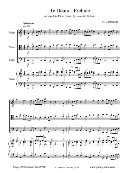 Charpentier: Te Deum Prelude for Piano Quartet (arr. James M. Guthrie)