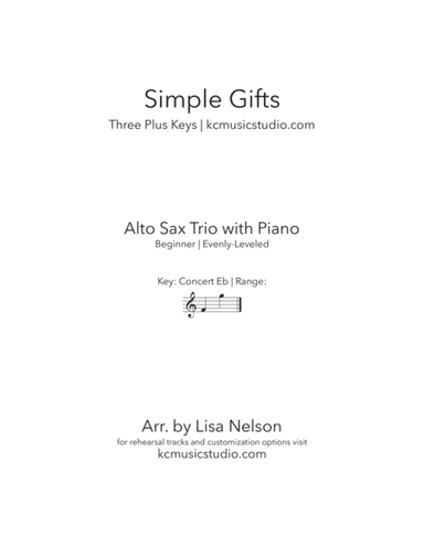 Simple Gifts - Alto Sax Trio with Piano Accompaniment (arr. Lisa Nelson)
