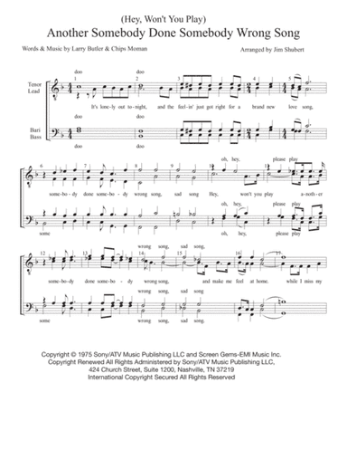 (hey, Won't You Play) Another Somebody Done Somebody Wrong Song (arr. Jim Shubert)