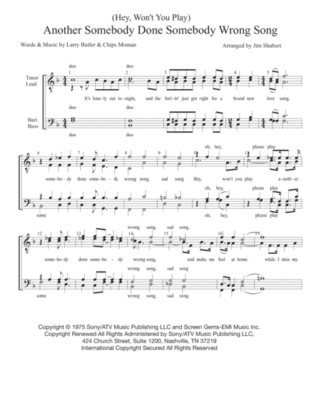 (hey, Won't You Play) Another Somebody Done Somebody Wrong Song (arr. Jim Shubert)