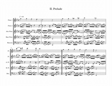 Jesu, meine Freude, II. Prelude, arranged for Flute Choir (3 Flutes (3rd doubling Alto Flute), Bass (arr. J.W. Carter)