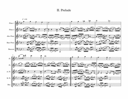 Jesu, meine Freude, II. Prelude, arranged for Flute Choir (3 Flutes (3rd doubling Alto Flute), Bass (arr. J.W. Carter)