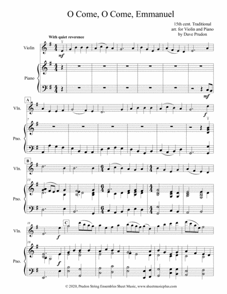 O Come, O Come, Emmanuel for Violin & Piano (arr. Dave Prudon)