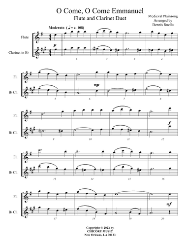 O Come, O Come Emmanuel - Flute / Clarinet Duet - Early Intermediate Level (arr. Dennis Ruello)