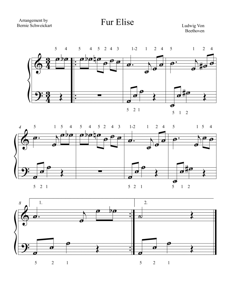 Fur Elise (Big Note Version, Simplified and Abridged (arr. Bernie Schweickart)