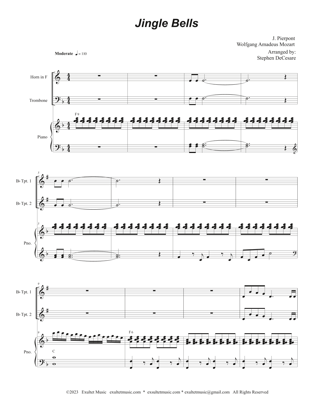 Jingle Bells (Brass Quartet and Piano) (arr. Stephen DeCesare)