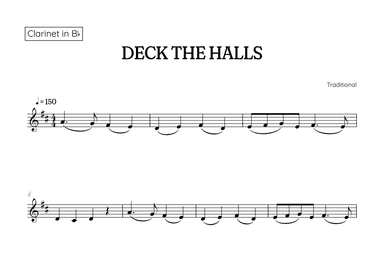 Deck the Halls for clarinet • easy Christmas song sheet music (arr. Benzaiten Editions)