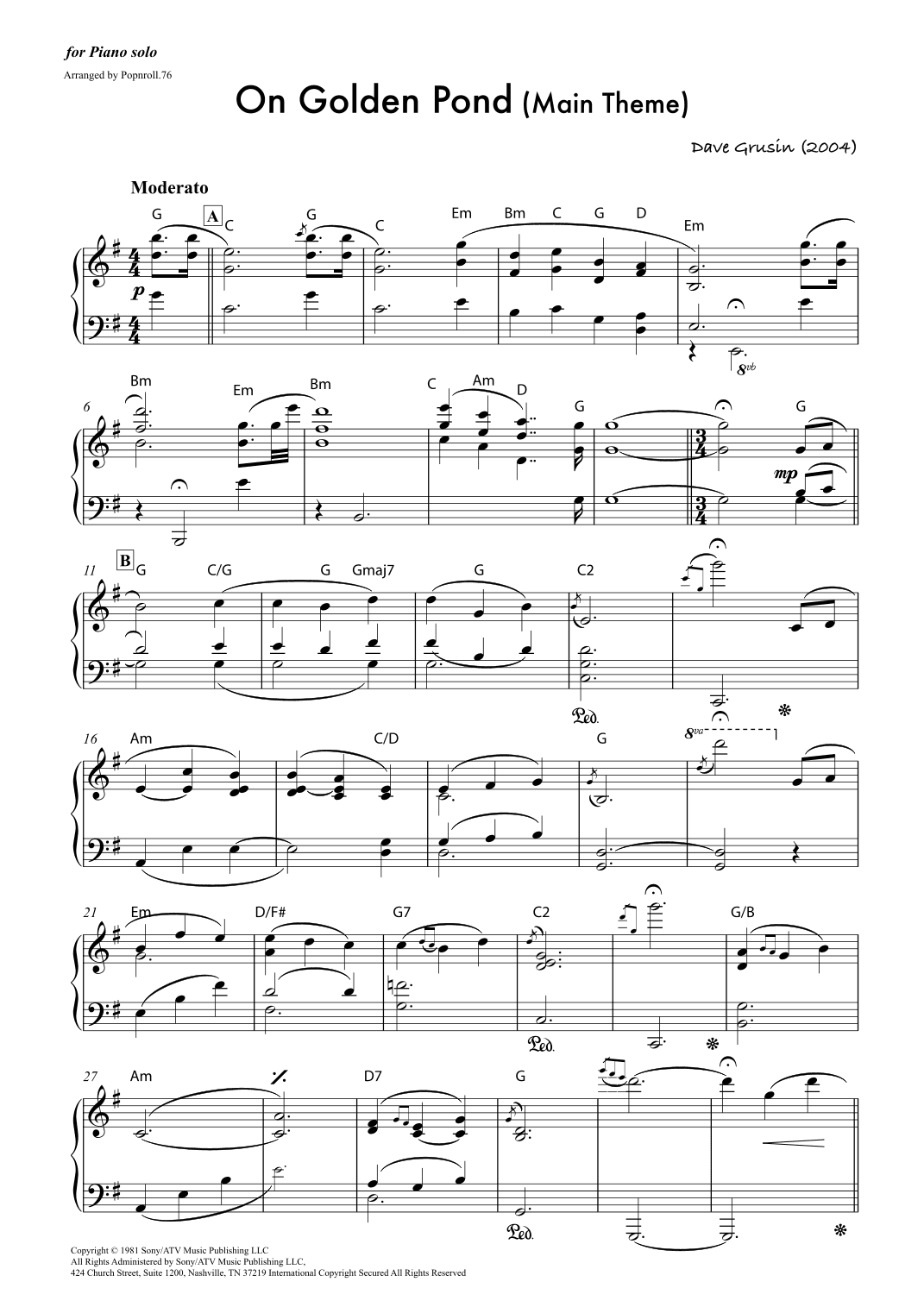 On Golden Pond (arr. Popnroll.76)