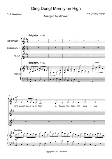 Ding Dong Merrily on High - 3 Part Choir (SSA) - Upper Voices (arr. Martin Dover)