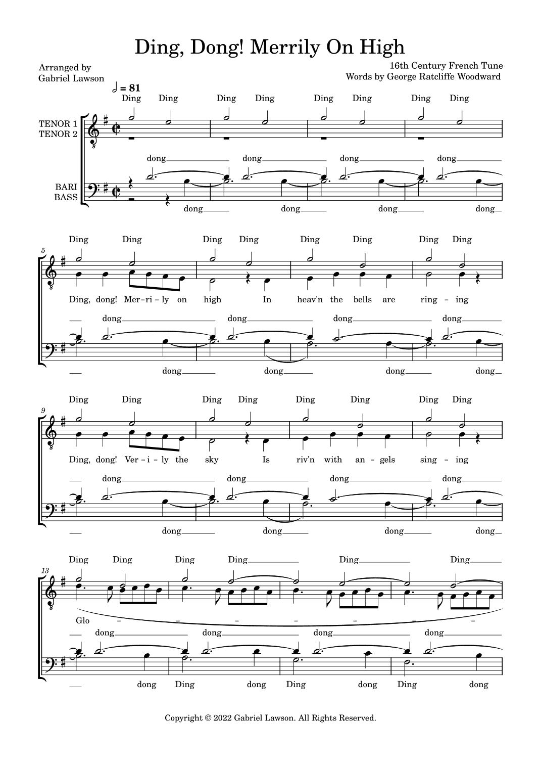 Ding Dong! Merrily On High (arr. Gabriel Lawson)