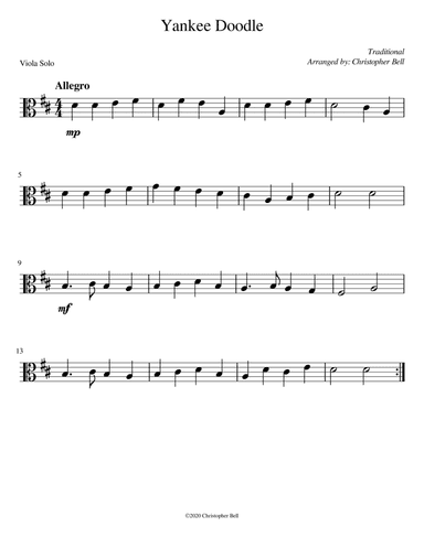 Yankee Doodle - Easy Viola (arr. Christopher Bell)