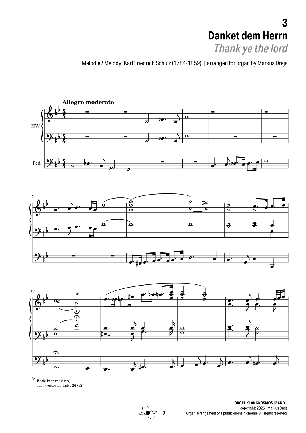 Easy Organ Preludes - leichte Orgelpräludien | Danket dem Herrn (Thank ye the lord) (arr. Markus Dreja)