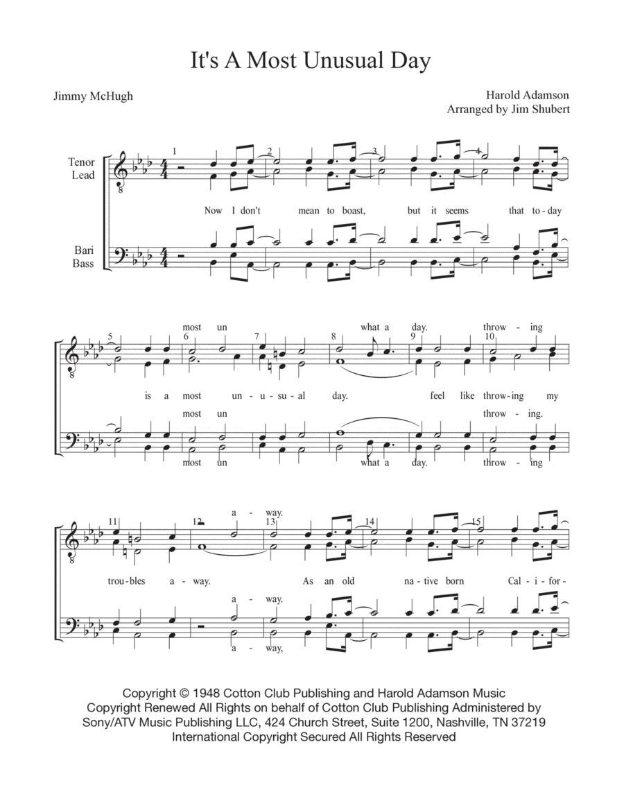 It's A Most Unusual Day (arr. Jim Shubert)