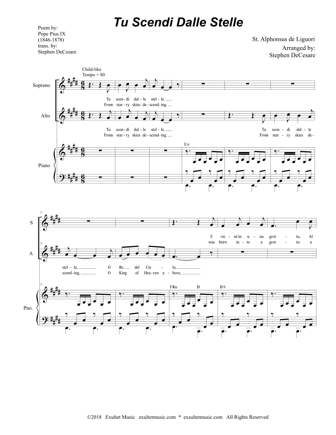 Tu Scendi Dalle Stelle (Duet for Soprano and Alto Solo) (arr. Stephen DeCesare)