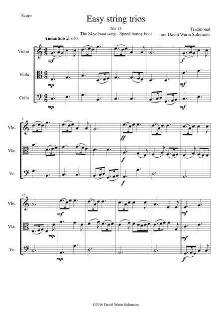 The Skye boat song (Speed bonny boat) for string trio (arr. David Warin Solomons)