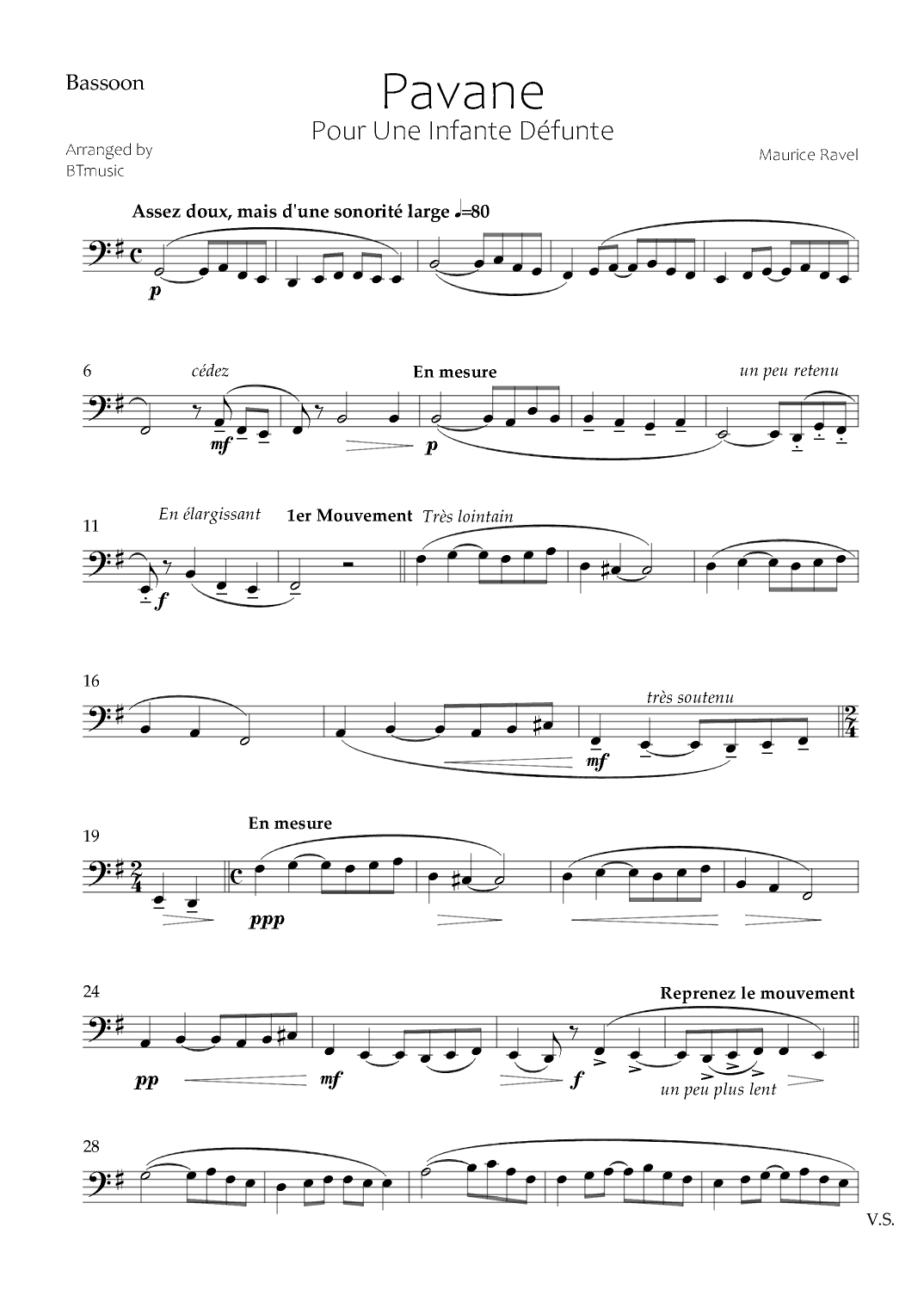 Pavane pour une Infante Défunte - Bassoon (arr. BTmusic)