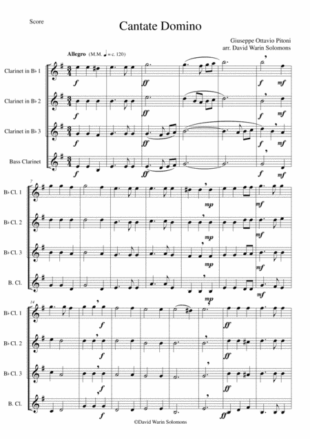 Cantate Domino for clarinet quartet (arr. David Warin Solomons)