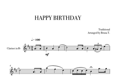 Happy Birthday (Clarinet) (arr. Bruna T.)