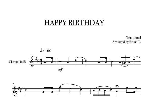 Happy Birthday (Clarinet) (arr. Bruna T.)