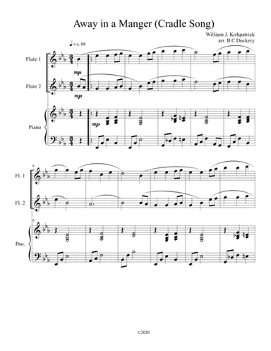 Away in a Manger (Cradle Song) for flute duet with piano accompaniment (arr. B C Dockery)