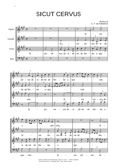 SICUT CERVUS - SATB Choir - Music by G.P. da Palestrina