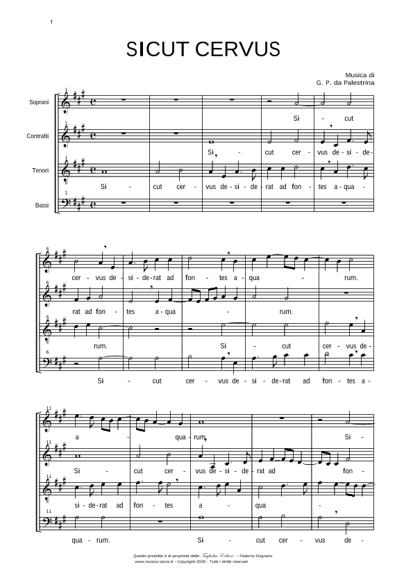 SICUT CERVUS - SATB Choir - Music by G.P. da Palestrina