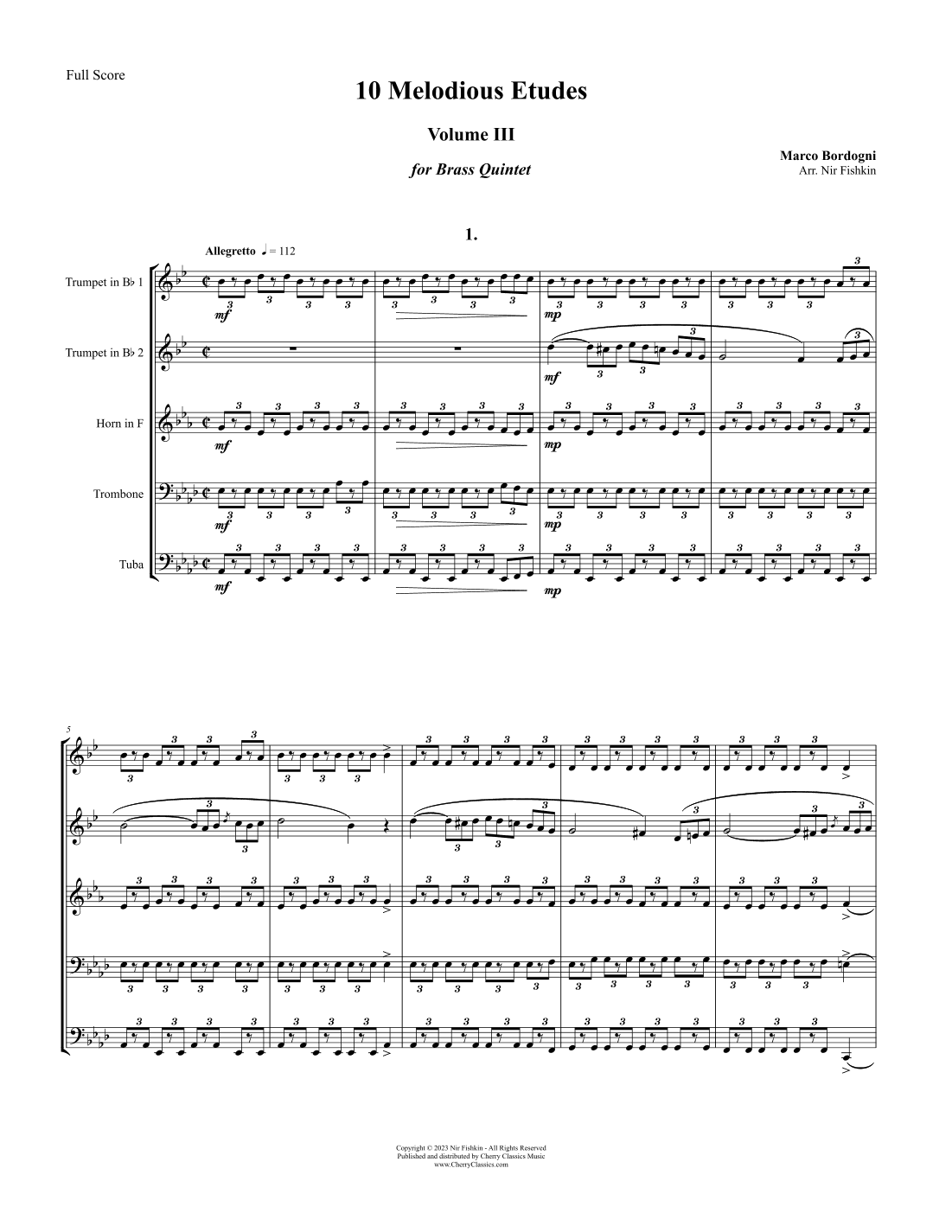 10 Melodious Etudes for Brass Quintet, Volume 3 (arr. Nir Fishkin)