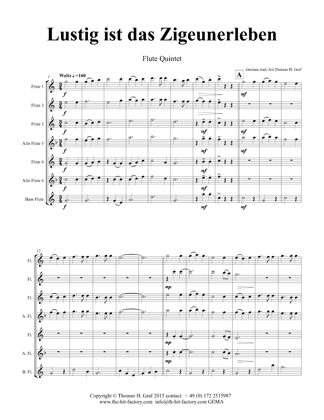 Lustig ist das Zigeunerleben - German Folk Song Waltz October Fest - Flute Quintet (arr. Thomas Graf)