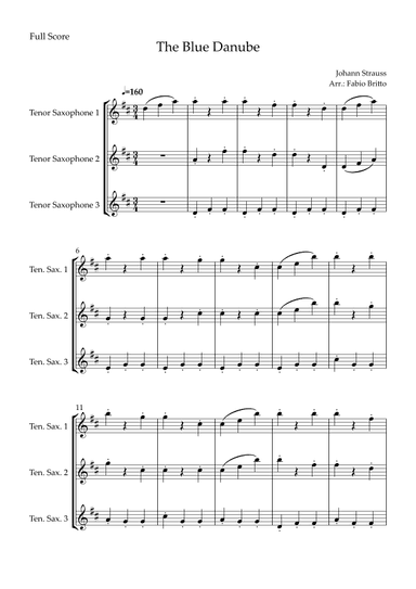 The Blue Danube (Waltz by Johann Strauss) for Tenor Saxophone Trio (arr. Fabio Britto)