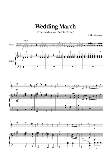 Felix Mendelssohn - Wedding March From Midsummer Night's Dream for Oboe and Piano (arr. Cadenza Editions)