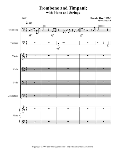 Trombone and Timpani; with Piano and Strings (Opus 412)