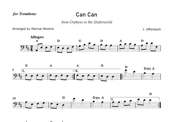 Can Can - J. Offenbach - Trombone solo (with chords) (arr. Marival Moreira)
