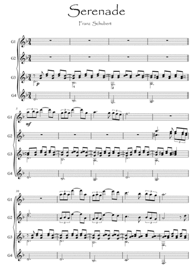 Serenade Schubert Guitar quartet (arr. PianoSheetNow)