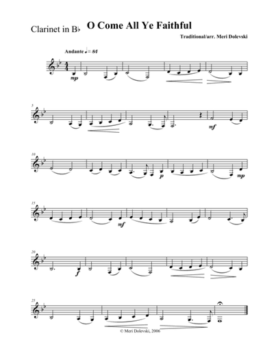 O Come All Ye Faithful: clarinet/piano (arr. Meri Dolevski)