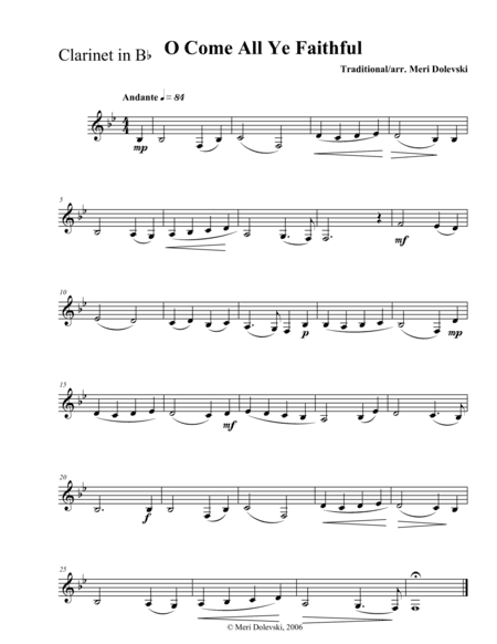 O Come All Ye Faithful: clarinet/piano (arr. Meri Dolevski)
