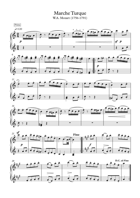 Marche Turque piano duet 4 hands (arr. PianoSheetNow)